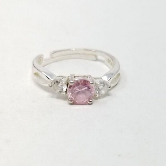 Vintage Sterling Silver Avon Pink Three Stone Ring Adjustable Band, Size 6 1/2 - Picture 11 of 11